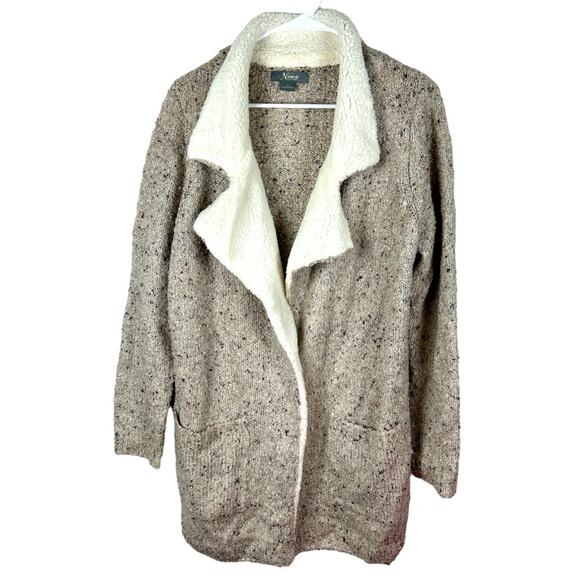 Natural Reflections Sherpa-Lined Open Front Cardigan Sweater Women’s Small Beige - Picture 2 of 7